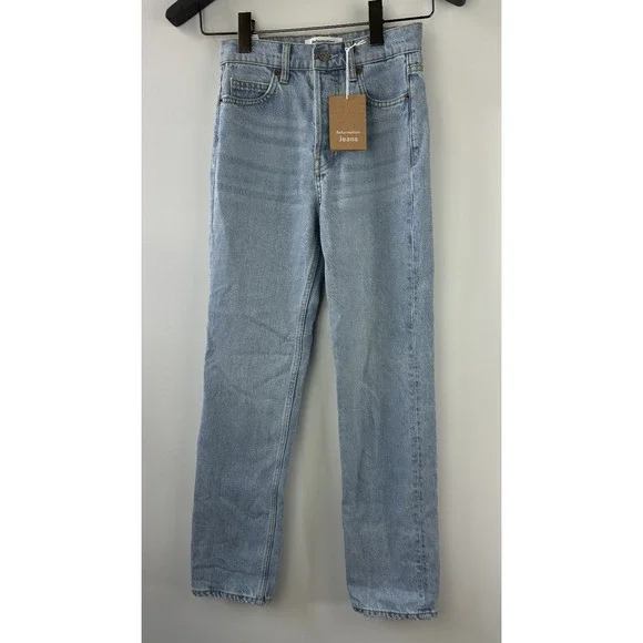 NWT Reformation Jeans Cynthia High Rise Straight Jeans Tahoe Light Wash Blue 23 - Picture 1 of 10